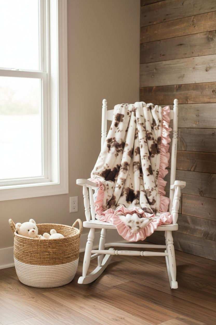 Brown Sugar Cow Minky Western Ruffle Blanket Rocking Chair