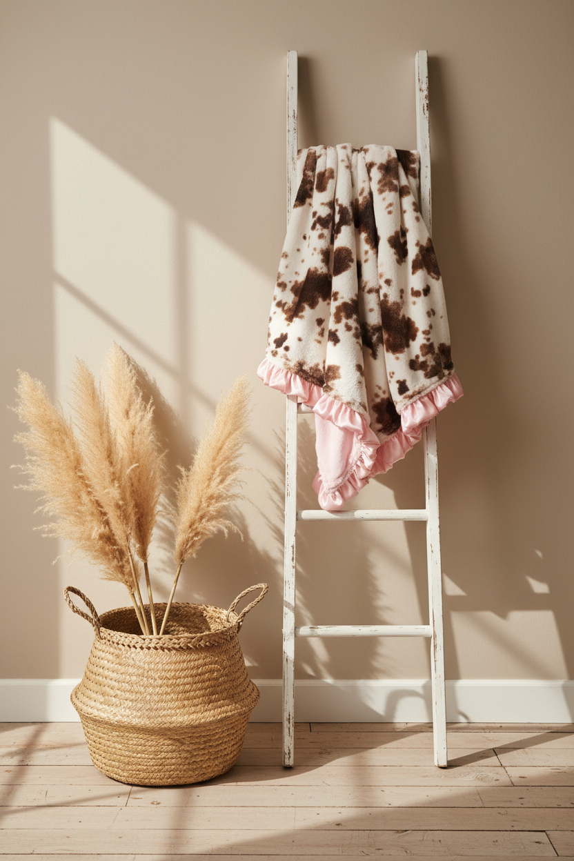 Brown Sugar Cow Minky Western Ruffle Blanket