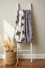Brownie Calf and Gray Hide Minky Western Blanket