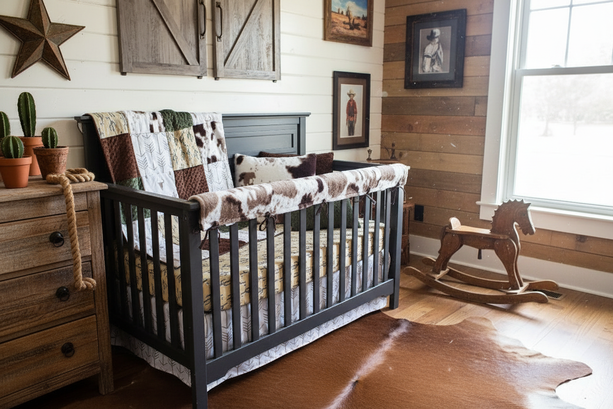 Cactus and Brown Sugar Cow Western Boy Crib Bedding lifestyle image