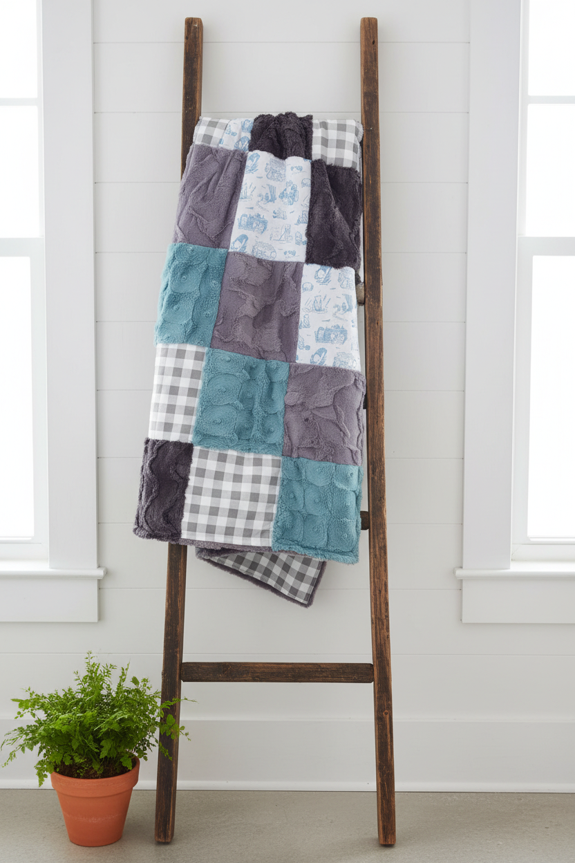 Classic Winnie Pooh patchwork blanket on ladder