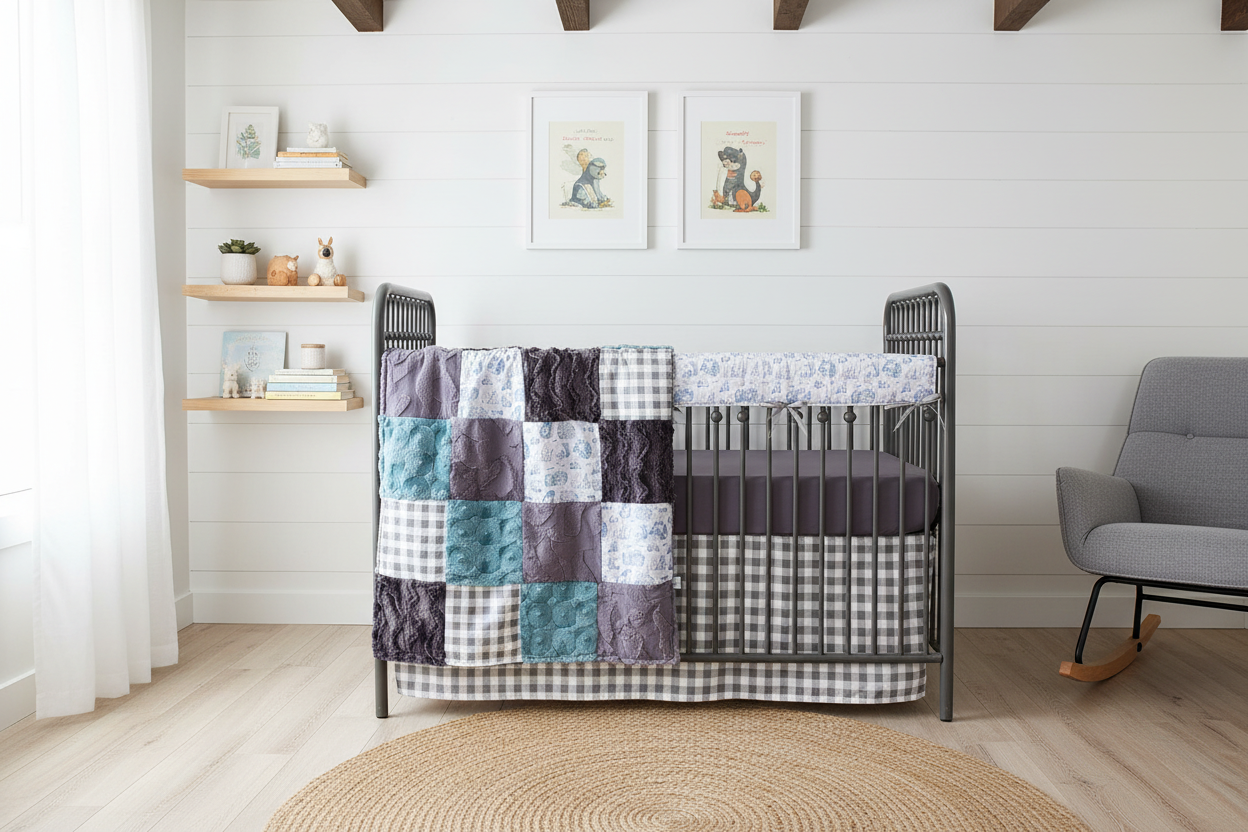 Close-up Classic Winnie Pooh nursery with gray sheet