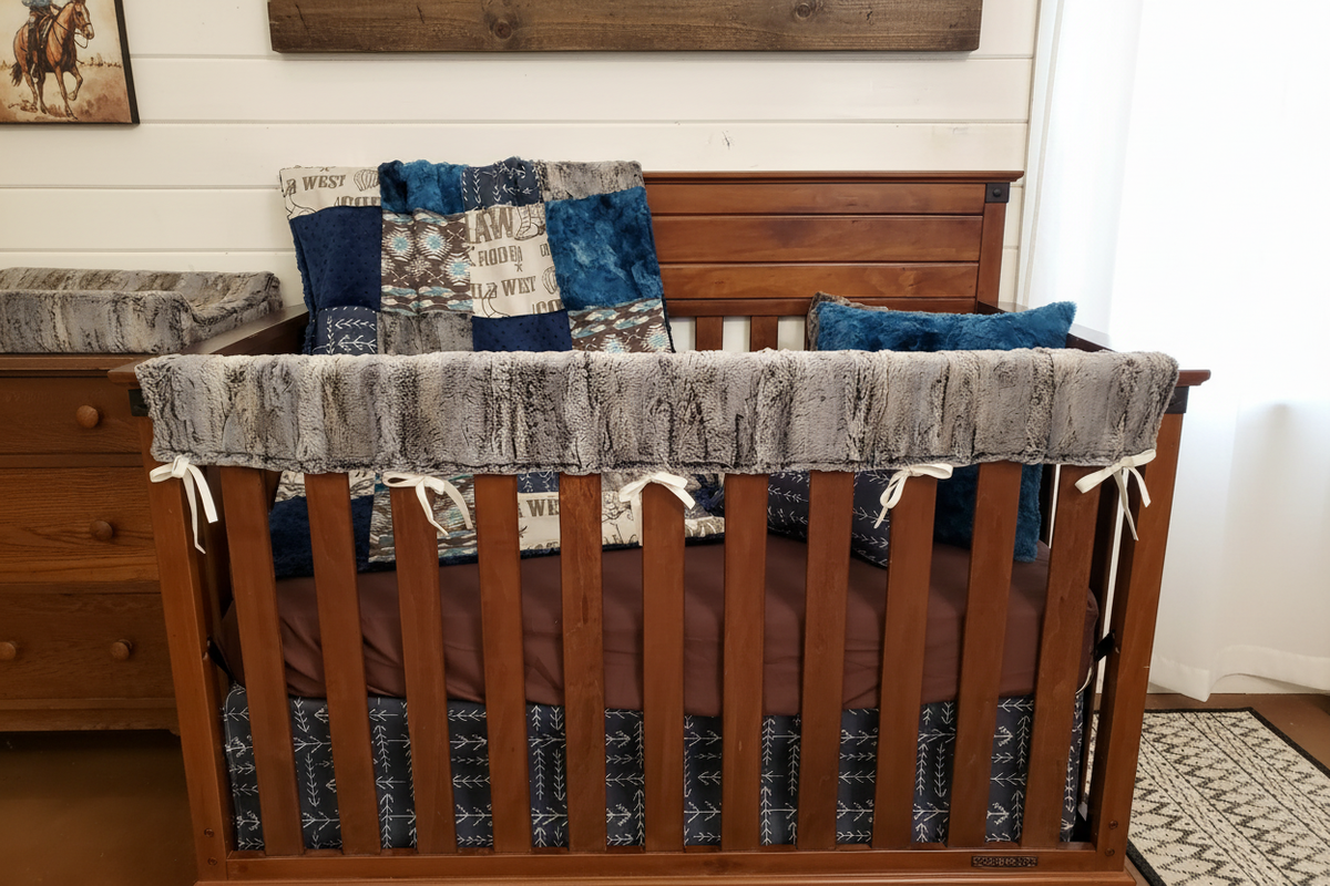 Close-up western nursery cowboy bedding