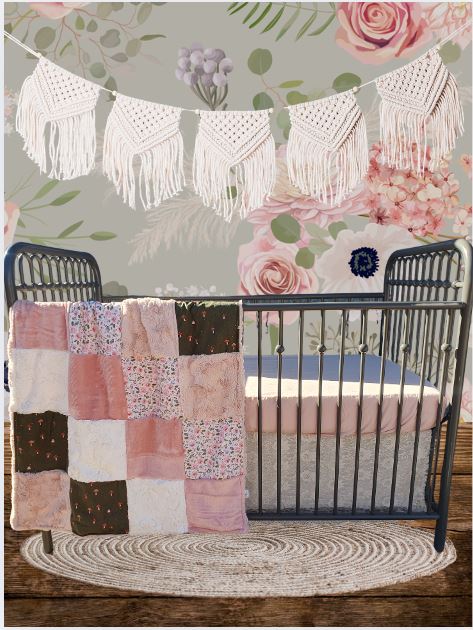 Dusty Rose and Lace Shabby Chic Floral Baby Crib Bedding