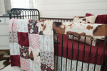 Cow Burgundy Pink Floral Arrow Bedding Close-Up