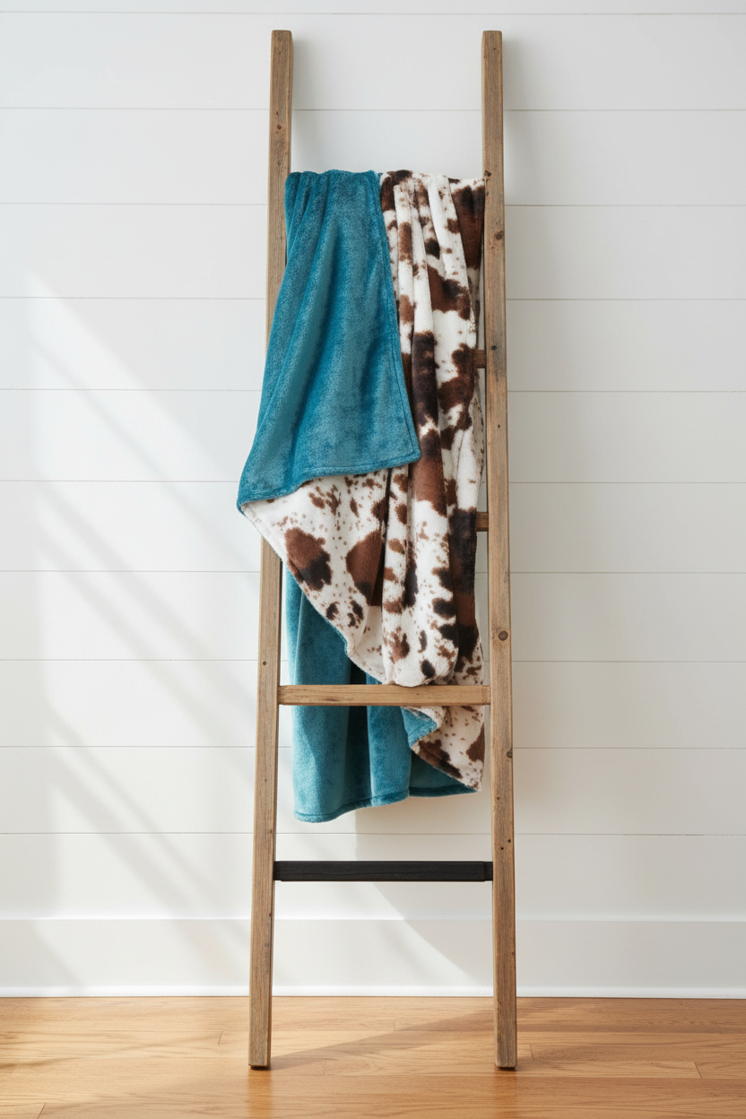 Cow Minky and Turquoise - Blanket Ladder