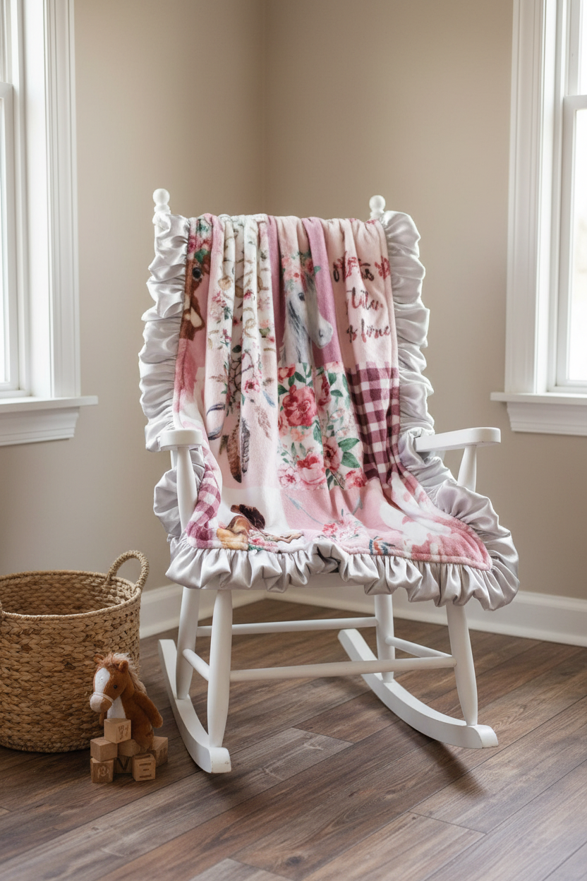 Cowgirl Minky Western Ruffle Blanket Rocking Chair