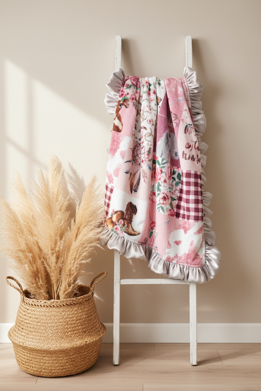 Cowgirl Minky Western Ruffle Blanket Rustic Nursery
