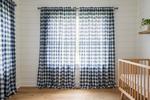 Denim Navy Check Curtains - Navy Blue