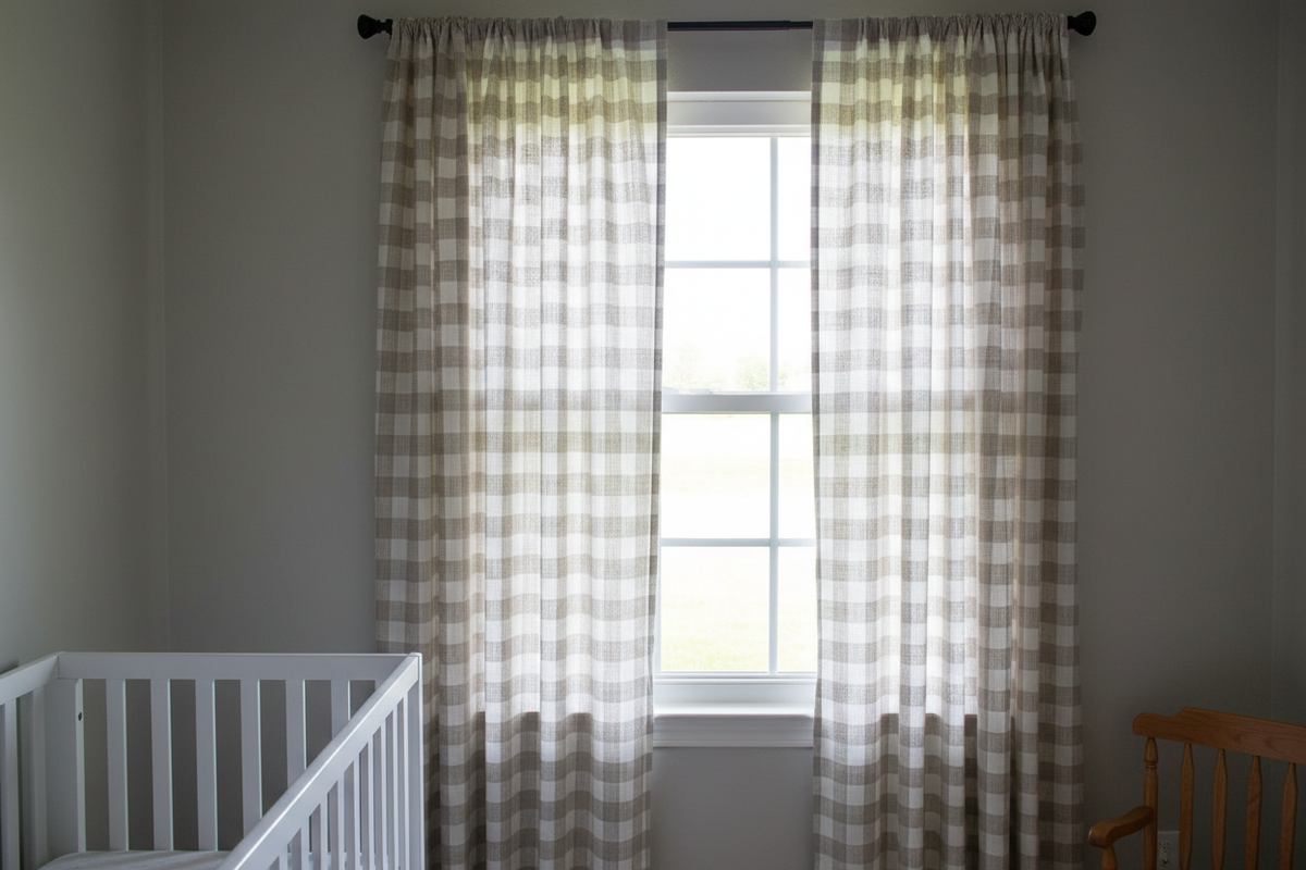 Ecru Slub Check Curtains - Medium View