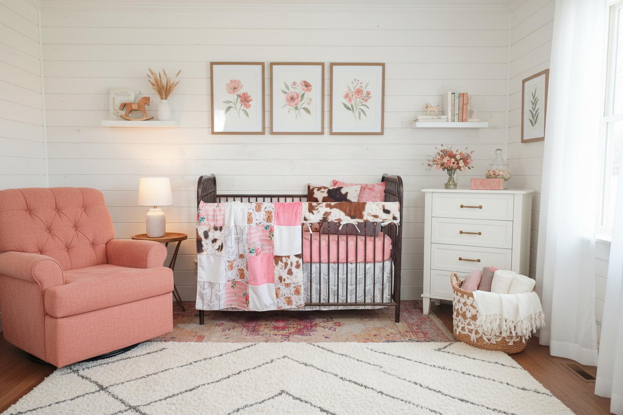 Elegant floral highland cows nursery