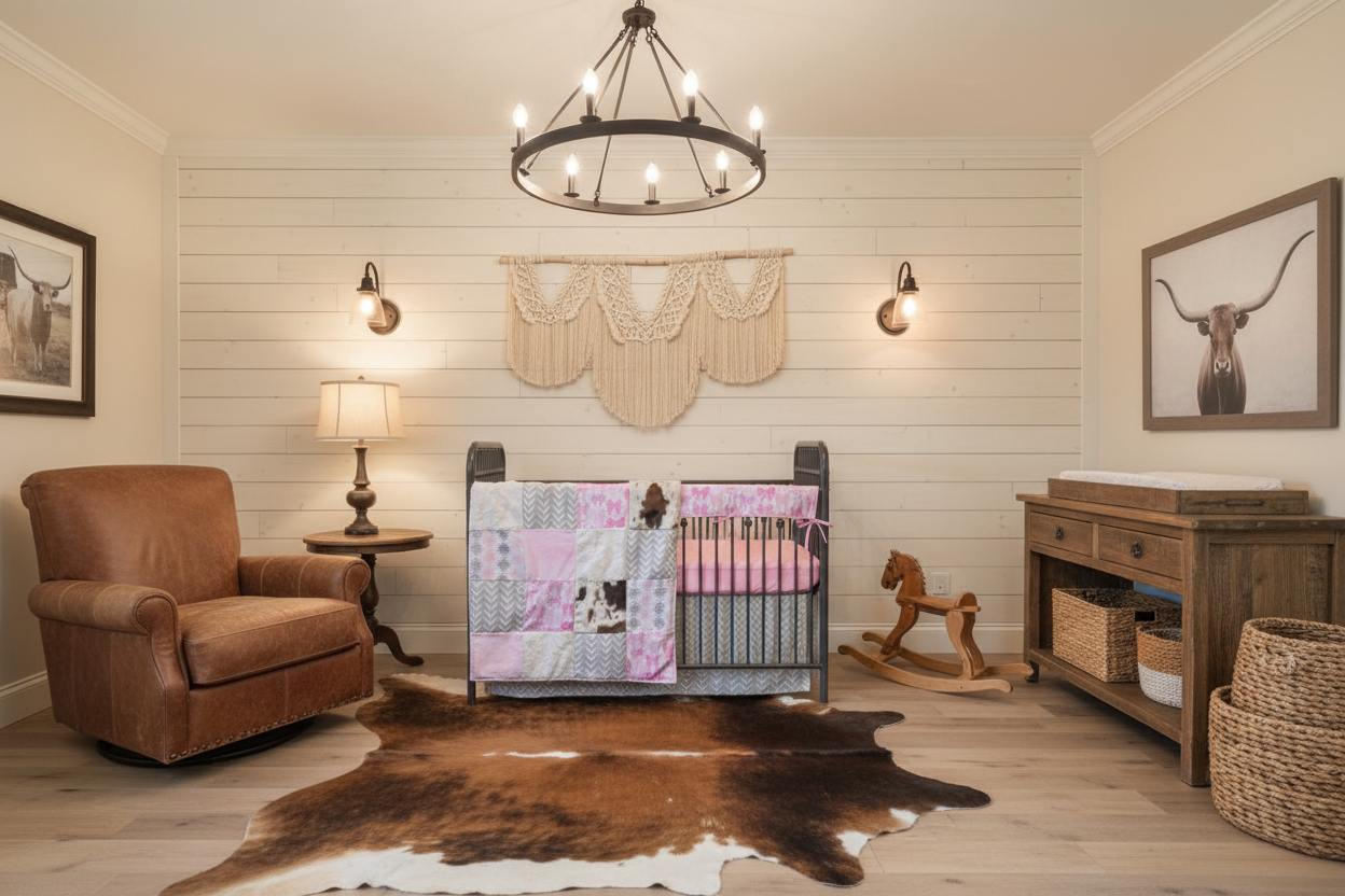 Elegant Western Nursery with Pink Bow and Aztec Western Crib Bedding