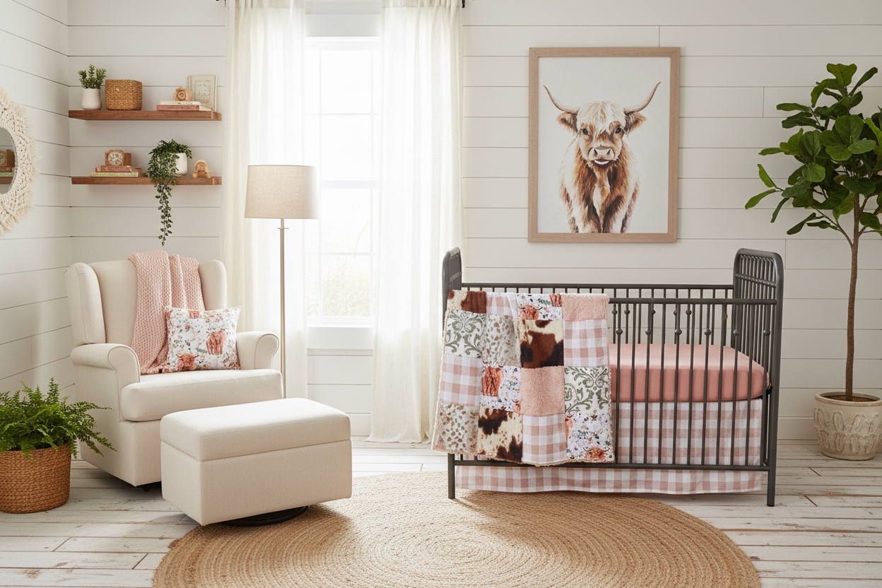 Farm Nursery with Shiplap and Cow Art
