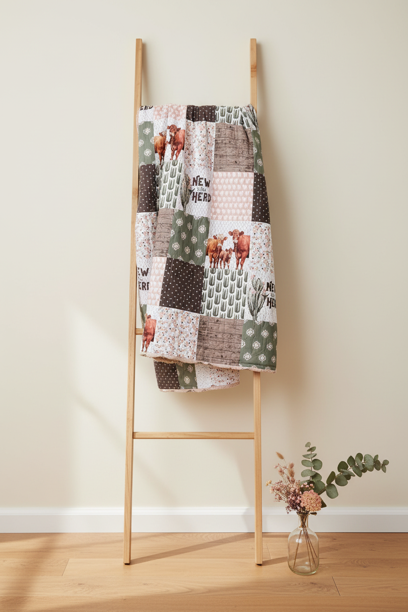 Farm western cow blanket on ladder