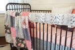 Floral Coral Gray Pink Bedding Close-Up
