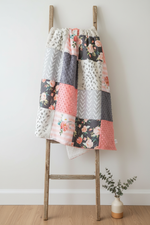 Floral Coral Gray Pink Blanket Lifestyle on Ladder