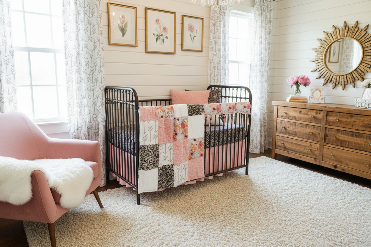 Floral Leopard Print Nursery - Angled Close Up