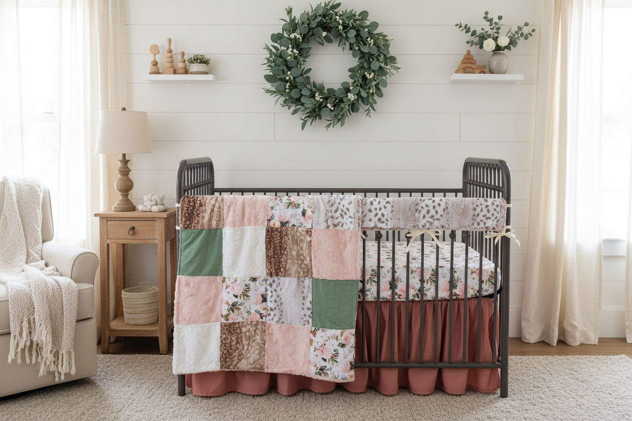 Floral Pink Sage Green Leopard Bedding Rustic Pretty Nursery Solid Dusty Rose