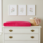 Fuschia Minky Changing Pad Cover on White Antique Dresser