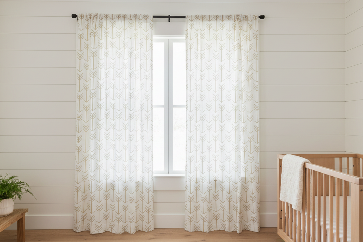 White Gold Arrow Curtains - Panels & Valances - DBC Baby Bedding Co 