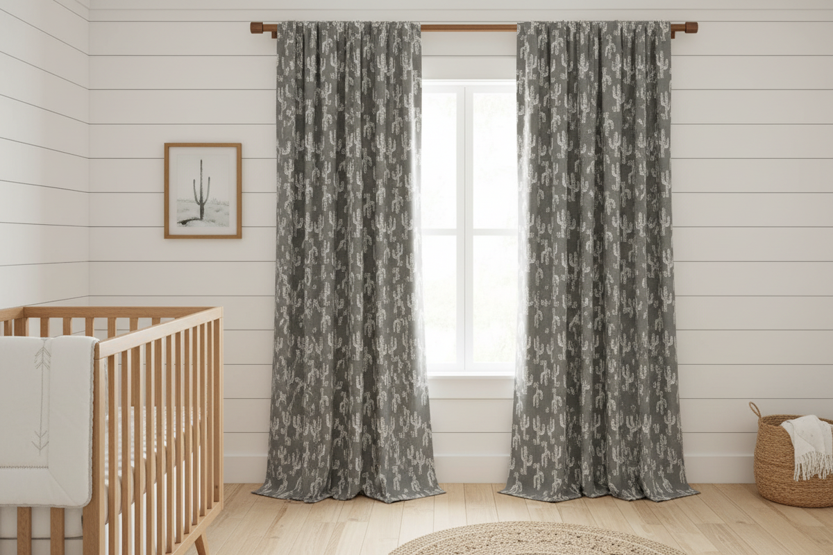 Gray Cactus Western Curtains - Panels & Valances - DBC Baby Bedding Co 