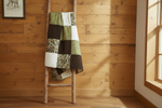 Ducks and Switchgrass Camo Patchwork Blanket Draped on Rustic Ladder - DBC Baby Bedding Co
