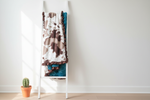 Brown Sugar Cow & Mallard Galaxy Minky Western Ruffle Blanket on white blanket ladder