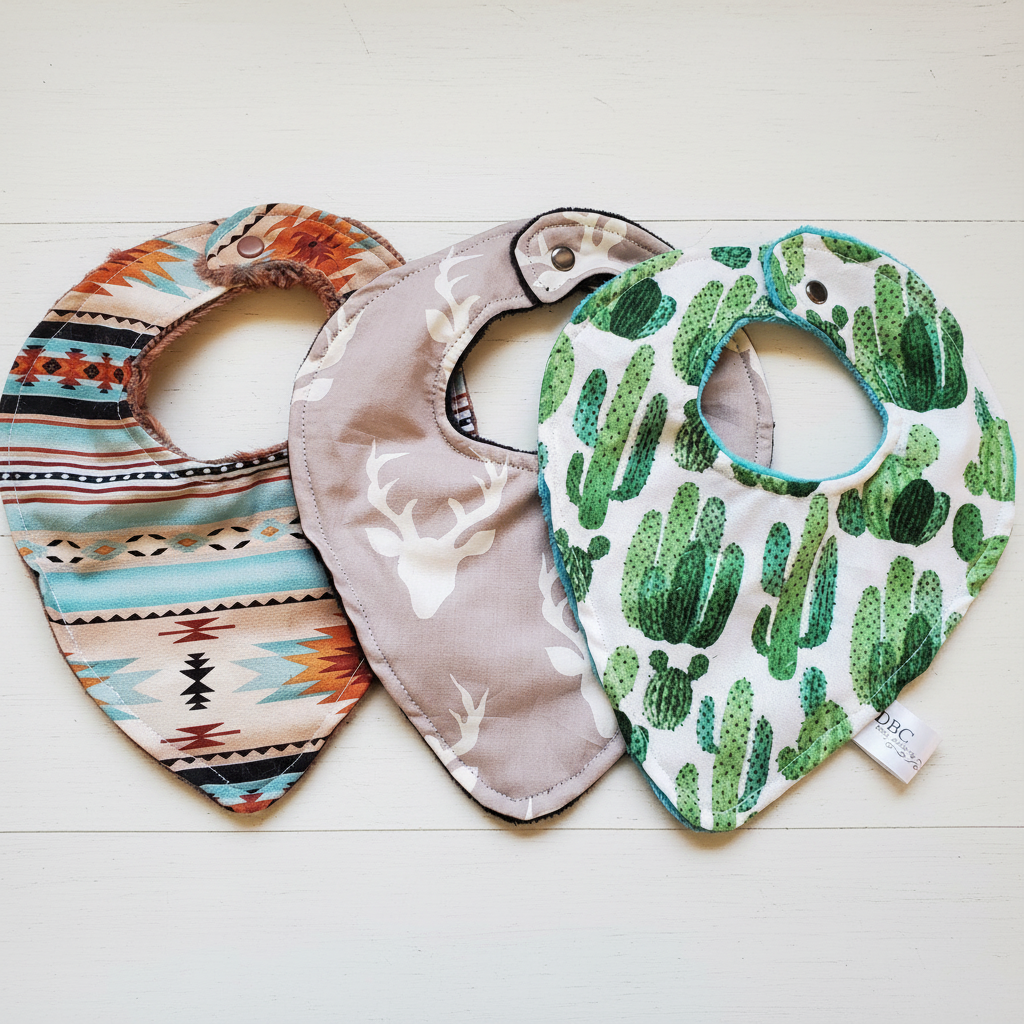 Buck, Cactus, and Mint Aztec Western Bibs - DBC Baby Bedding Co 