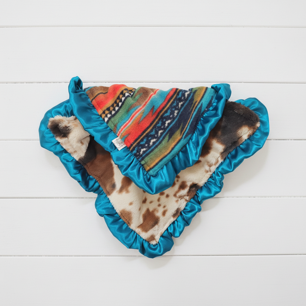 Teal Aztec and Cow Minky Western Lovey - DBC Baby Bedding Co 