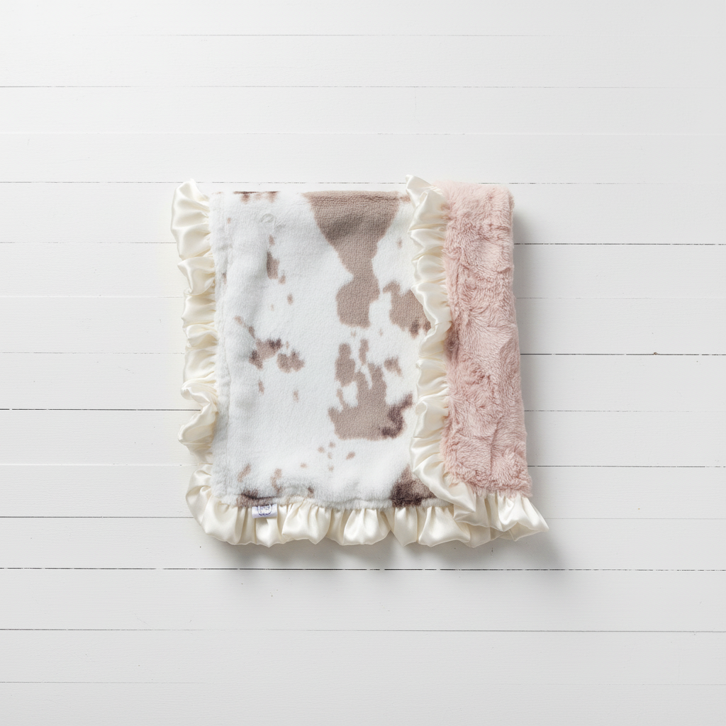 Brown Sugar Cow and Dusty Rose Minky Western Lovey - DBC Baby Bedding Co 