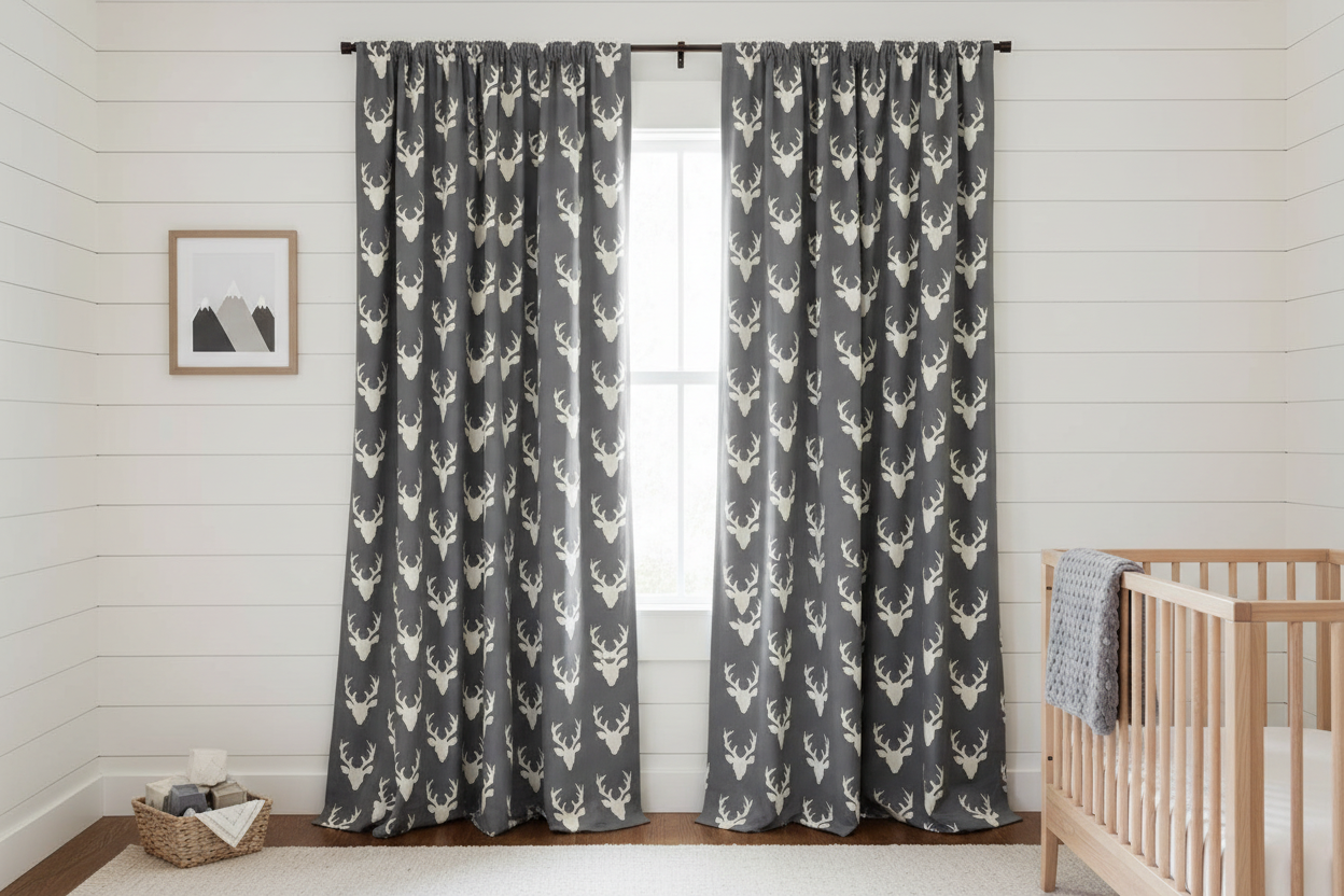 Gray Buck Woodland Curtains - Panels & Valances - DBC Baby Bedding Co 