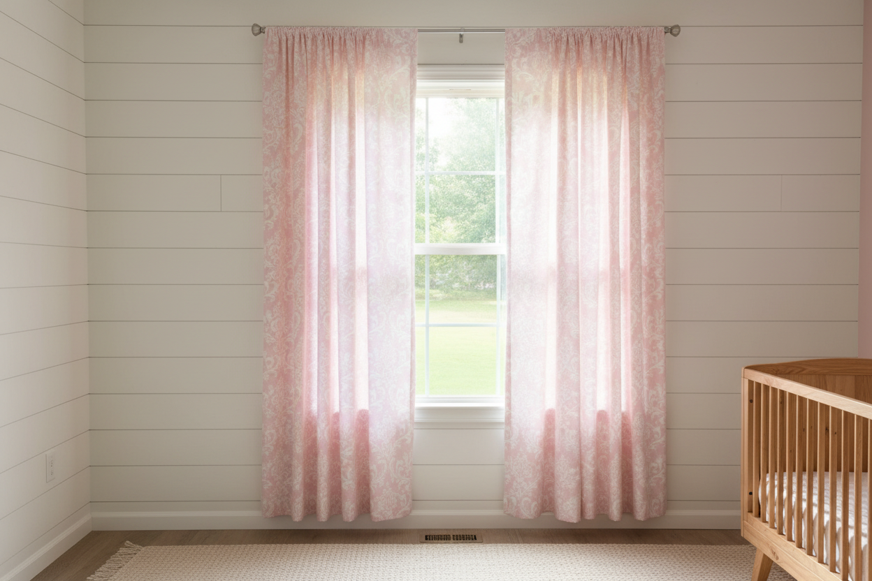 Blush Damask Curtains - Panels & Valances - DBC Baby Bedding Co 