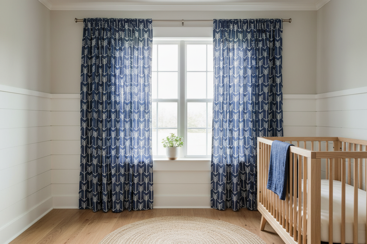 Navy Arrow Curtains - Panels & Valances - DBC Baby Bedding Co 
