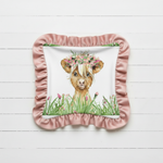 Wild Flower Highland Cow and Blush Minky with Fuchsia Satin Ruffle Farm Lovey - DBC Baby Bedding Co 