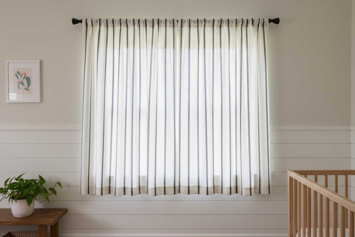 Black Farm Stripe Curtains - Panels & Valances - DBC Baby Bedding Co 