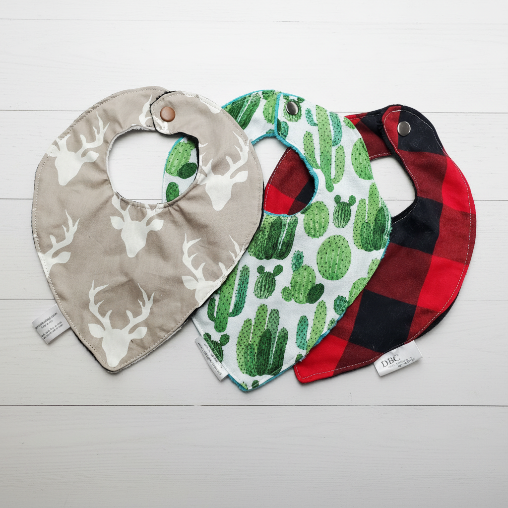 Buck, Red Black Check, and Cactus Baby Woodland Bibs - DBC Baby Bedding Co 