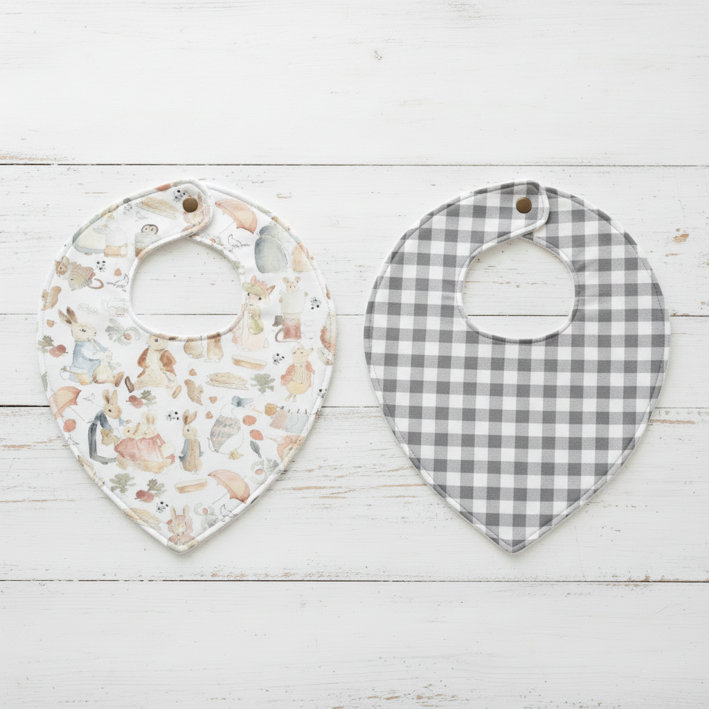Peter Rabbit and Gray Gingham Bibs - DBC Baby Bedding Co 