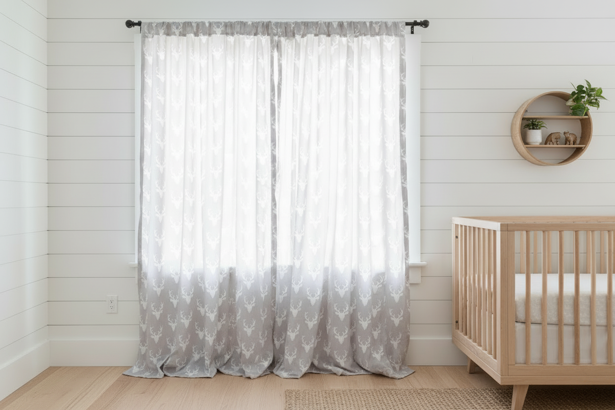 Light Gray Buck Curtains - Better Lighting