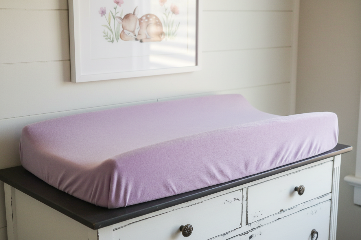 Lilac smooth minky changing pad cover lifestyle