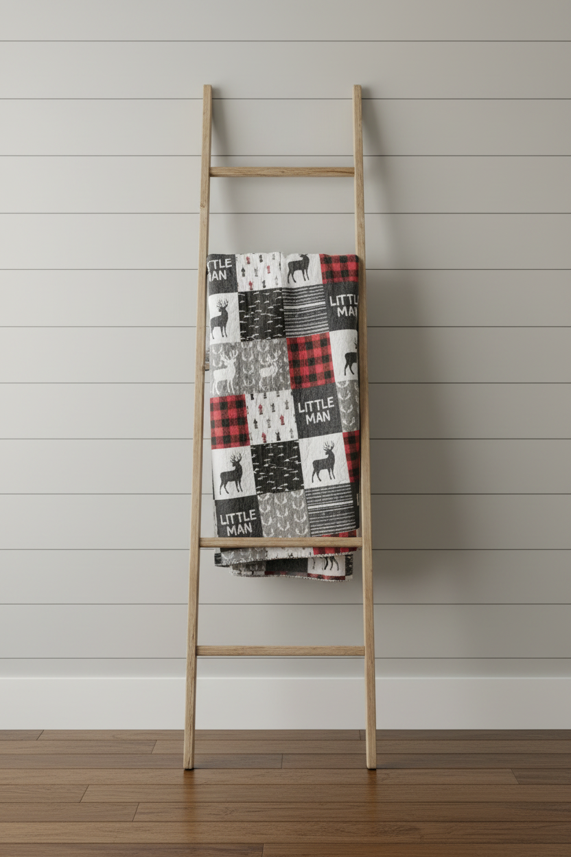 Little Man Deer Quilt on Blanket Ladder