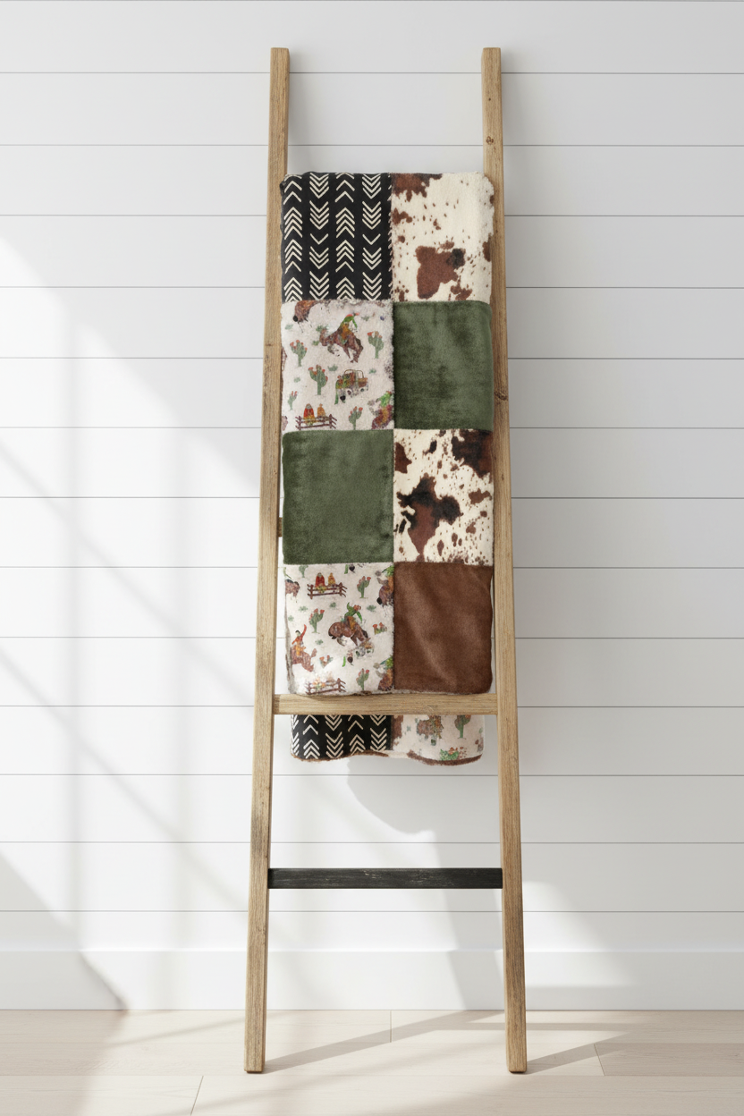 Mixed patchwork blanket ladder portrait