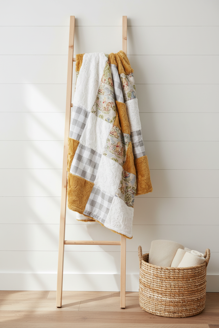 Mustard and Gray Patchwork Blanket