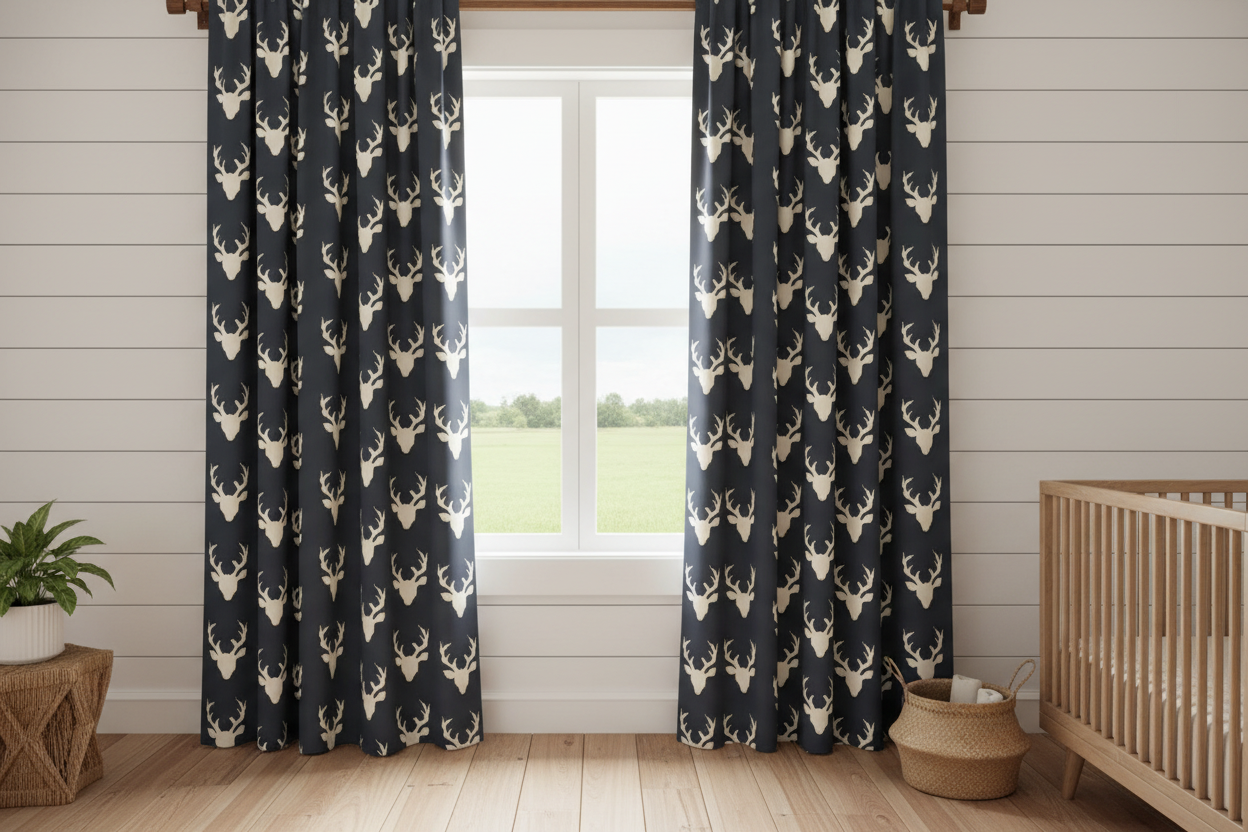 Navy Buck Woodland Curtains