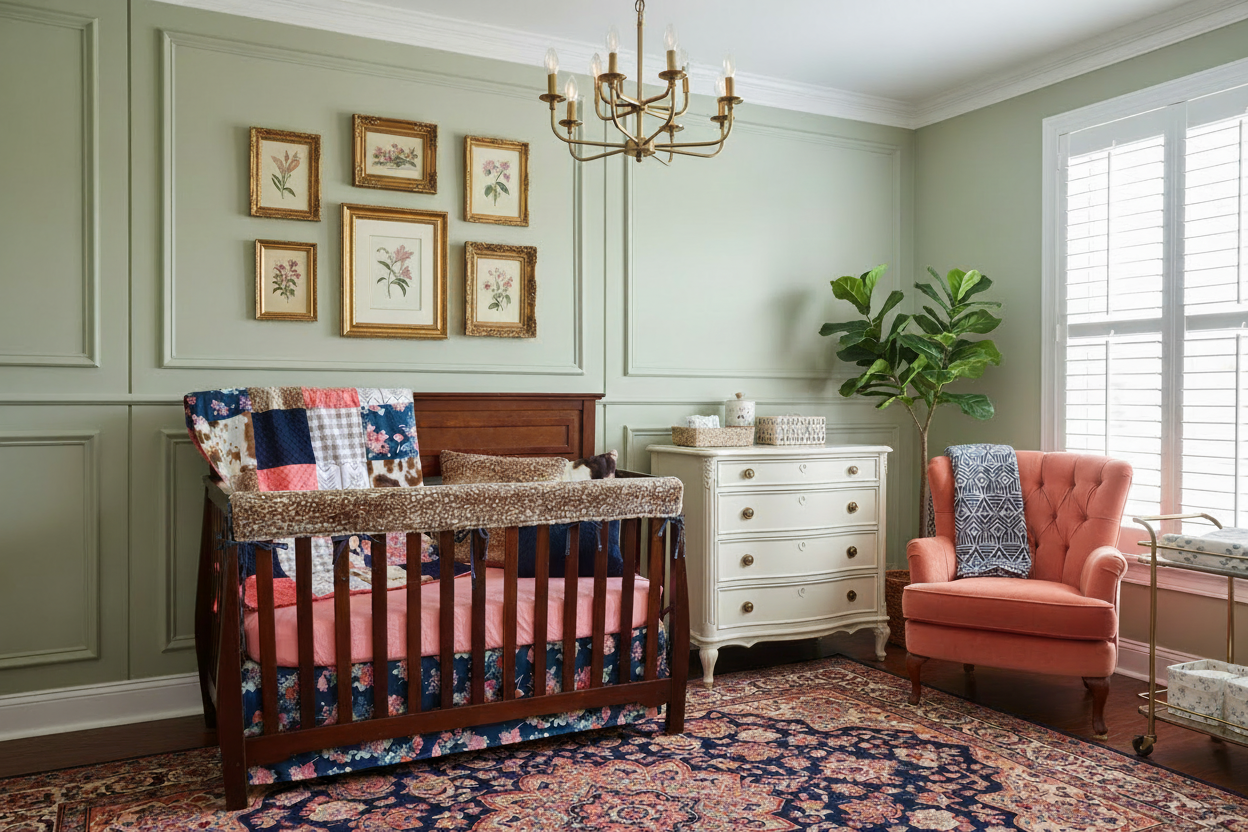 Navy Floral and Coral Nursery - Ivory Chair