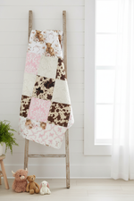 Pink Bow Highland Cow Blanket on Ladder