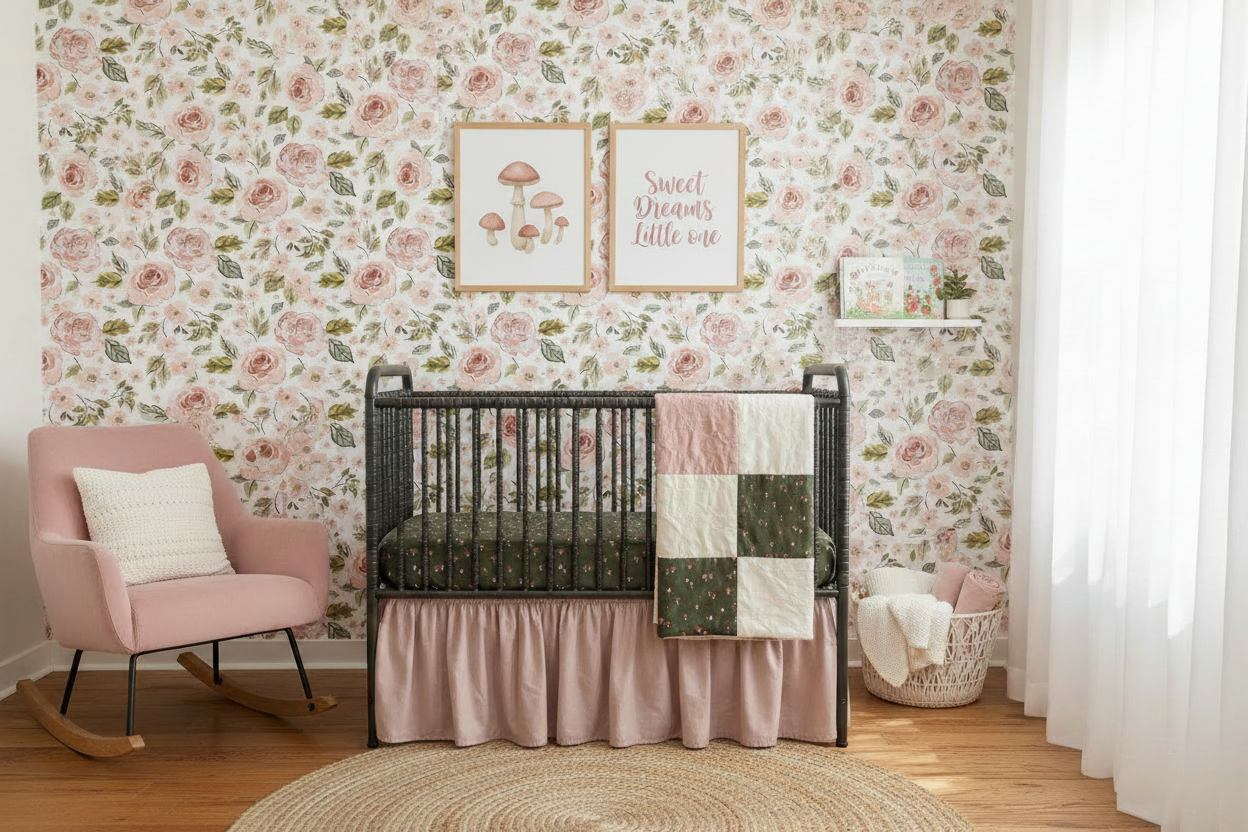 Pink Floral Mushroom Bedding - With Art