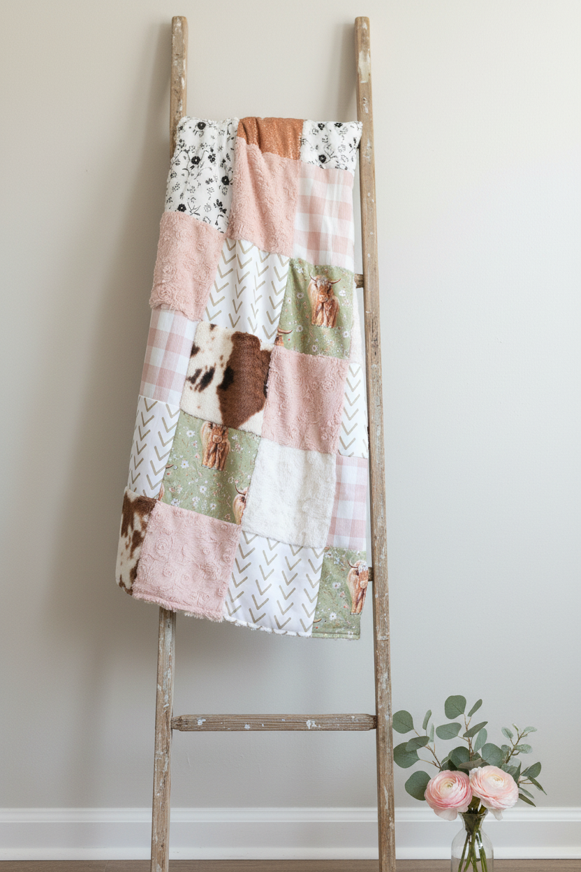 Pink Sage Western Blanket Lifestyle on Ladder