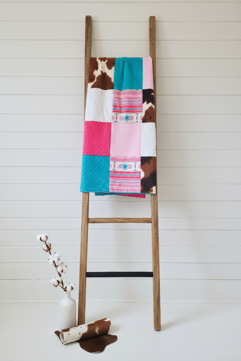 Pink Turquoise Western Blanket on Ladder