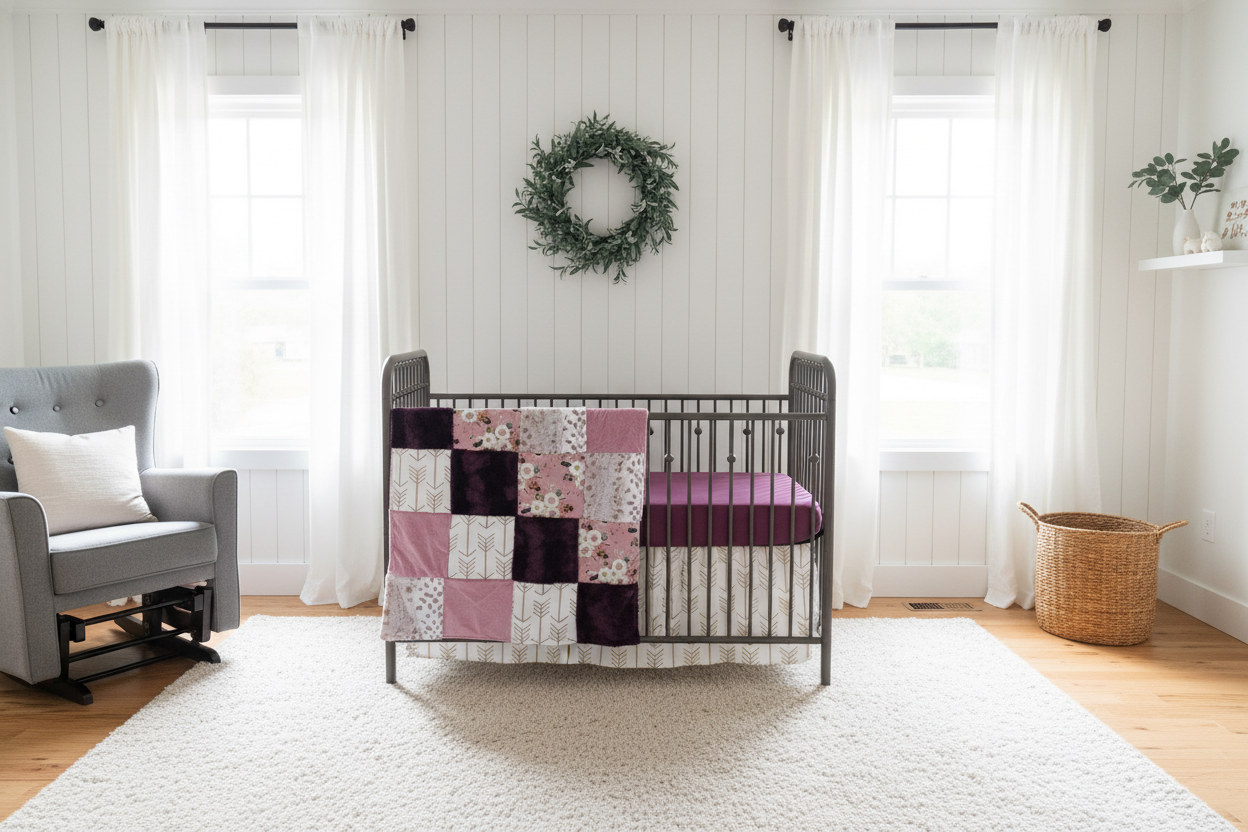 Plum Floral Pink Bedding - Arrow Skirt