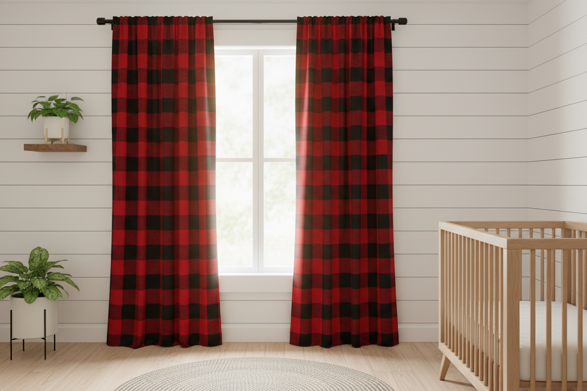 Red Black Buffalo Check Curtains